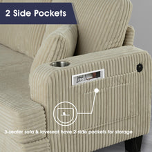 Load image into Gallery viewer, Beige 3 Piece Set Comfy Sofa Couch 3-Seater & Loveseat Sofa with Storage Ottoman with USB