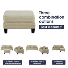 Load image into Gallery viewer, Beige 3 Piece Set Comfy Sofa Couch 3-Seater & Loveseat Sofa with Storage Ottoman with USB