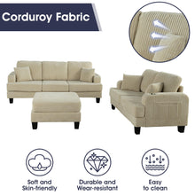 Load image into Gallery viewer, Beige 3 Piece Set Comfy Sofa Couch 3-Seater & Loveseat Sofa with Storage Ottoman with USB