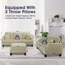 Load image into Gallery viewer, Beige 3 Piece Set Comfy Sofa Couch 3-Seater & Loveseat Sofa with Storage Ottoman with USB