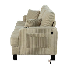 Load image into Gallery viewer, Beige 3 Piece Set Comfy Sofa Couch 3-Seater & Loveseat Sofa with Storage Ottoman with USB