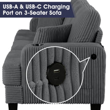 Load image into Gallery viewer, Dark Gray 3 Piece Set Comfy Sofa Couch 3-Seater & Loveseat Sofa with Storage Ottoman for Living Room with USB, Side Pockets, Pillows included