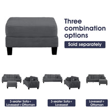 Load image into Gallery viewer, Dark Gray 3 Piece Set Comfy Sofa Couch 3-Seater & Loveseat Sofa with Storage Ottoman for Living Room with USB, Side Pockets, Pillows included