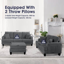 Load image into Gallery viewer, Dark Gray 3 Piece Set Comfy Sofa Couch 3-Seater & Loveseat Sofa with Storage Ottoman for Living Room with USB, Side Pockets, Pillows included