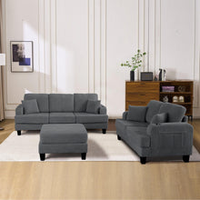 Load image into Gallery viewer, Dark Gray 3 Piece Set Comfy Sofa Couch 3-Seater & Loveseat Sofa with Storage Ottoman for Living Room with USB, Side Pockets, Pillows included