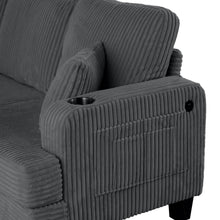Load image into Gallery viewer, Dark Gray 3 Piece Set Comfy Sofa Couch 3-Seater & Loveseat Sofa with Storage Ottoman for Living Room with USB, Side Pockets, Pillows included
