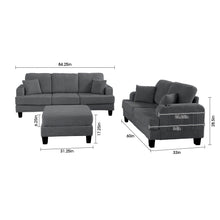 Load image into Gallery viewer, Dark Gray 3 Piece Set Comfy Sofa Couch 3-Seater & Loveseat Sofa with Storage Ottoman for Living Room with USB, Side Pockets, Pillows included