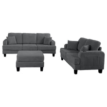 Load image into Gallery viewer, Dark Gray 3 Piece Set Comfy Sofa Couch 3-Seater & Loveseat Sofa with Storage Ottoman for Living Room with USB, Side Pockets, Pillows included