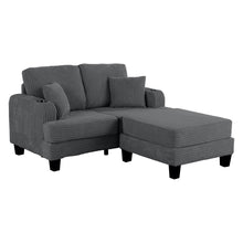 Load image into Gallery viewer, Dark Gray 3 Piece Set Comfy Sofa Couch 3-Seater & Loveseat Sofa with Storage Ottoman for Living Room with USB, Side Pockets, Pillows included