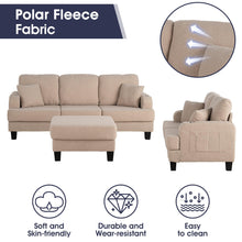 Load image into Gallery viewer, Beige 3-Piece Sofa Set with Storage Ottoman & USB Charging