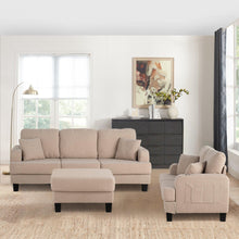Load image into Gallery viewer, Beige 3-Piece Sofa Set with Storage Ottoman & USB Charging