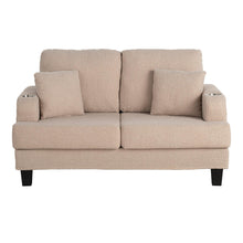 Load image into Gallery viewer, Beige 3-Piece Sofa Set with Storage Ottoman & USB Charging