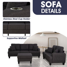 Load image into Gallery viewer, Dark Gray 3-Piece Sofa Set with Storage Ottoman & USB Charging