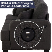 Load image into Gallery viewer, Dark Gray 3-Piece Sofa Set with Storage Ottoman & USB Charging