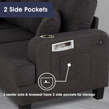 Load image into Gallery viewer, Dark Gray 3-Piece Sofa Set with Storage Ottoman & USB Charging