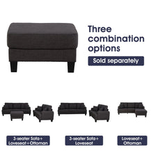 Load image into Gallery viewer, Dark Gray 3-Piece Sofa Set with Storage Ottoman & USB Charging