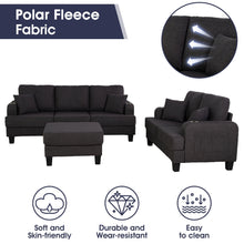 Load image into Gallery viewer, Dark Gray 3-Piece Sofa Set with Storage Ottoman & USB Charging