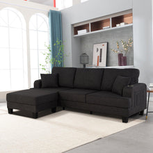 Load image into Gallery viewer, Dark Gray 3-Piece Sofa Set with Storage Ottoman & USB Charging