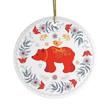 Carregar imagem no visualizador da galeria, Scandinavian Folk Bear Ornament, Ethnic Floral Elegant Nature Design
