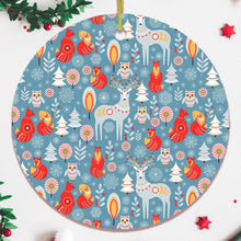 Carregar imagem no visualizador da galeria, Scandinavian Folk Forest Animal Pattern Christmas Ornament, Deer, Fox, and Owl