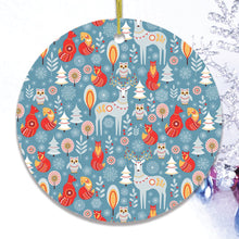 Carregar imagem no visualizador da galeria, Scandinavian Folk Forest Animal Pattern Christmas Ornament, Deer, Fox, and Owl