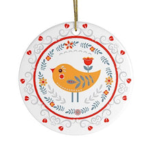 Load image into Gallery viewer, Scandinavian Yellow Bird Christmas Ornament, Ethnic Floral Pattern, Folk Illustration