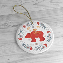 Carregar imagem no visualizador da galeria, Scandinavian Folk Bear Ornament, Ethnic Floral Elegant Nature Design