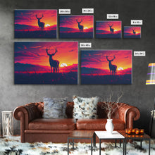 Carregar imagem no visualizador da galeria, 12 point buck, Sunset, framed canvas print, gift for a hunter