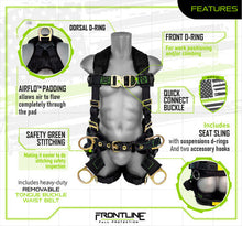 Load image into Gallery viewer, Frontline 350TWQC Patriot Tower Climbing Harness with Seat Sling, Airflo and Quick Connect Buckles - Made in USA 2XL
