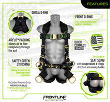 Load image into Gallery viewer, Frontline 350TWQC Patriot Tower Climbing Harness with Seat Sling, Airflo and Quick Connect Buckles - Made in USA Universal