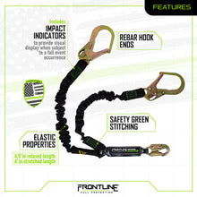 Load image into Gallery viewer, Frontline LES62R-US Patriot 6' Double Leg Elastic Lanyard with Rebar Hook Ends - Made in USA