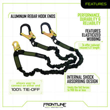 Cargar imagen en el visor de la galería, Frontline LIS62RA Elite Lite Elastic Twin Leg 6' Aluminum Rebar Hook Lanyard