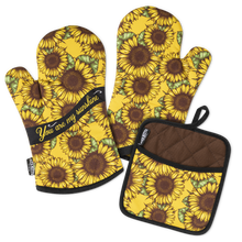 Load image into Gallery viewer, Sunflower You Are My Sunshine Oven Mitts And Potholder Set