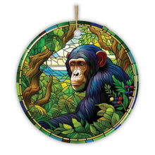 Carregar imagem no visualizador da galeria, A Primate Safari Chimpanzee Stained Glass Style Ceramic Ornament, African Animals Christmas Gift and Decor