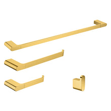 Cargar imagen en el visor de la galería, Luxurious 4-Piece Brass Polished Gold Bathroom Hardware Set: Towel Bar, Towel bar, Toilet Paper Holder, Robe Hook, and Tower Holder - Wall Mounted
