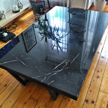 Load image into Gallery viewer, Marble Coffee Table Rectangular Polished Black Metal Legs