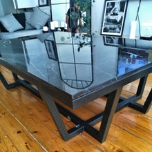 Load image into Gallery viewer, Marble Coffee Table Rectangular Polished Black Metal Legs
