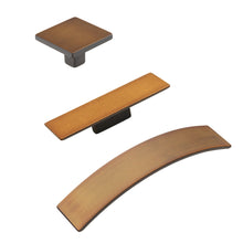 Load image into Gallery viewer, Distressed Bronze Drawer Pulls "Armand" Square Knobs and Curved Handles