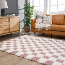 Load image into Gallery viewer, Atira Pink Checkered Shag Rug
