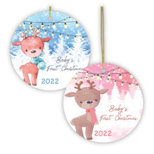 Carregar imagem no visualizador da galeria, Baby's First Christmas Reindeer Girl and Boy Christmas Ornament