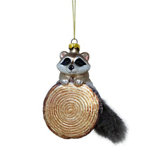 Load image into Gallery viewer, Woodland Raccoon Glass Christmas Ornament