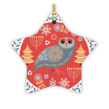 Carregar imagem no visualizador da galeria, Ethnic Folk Owl Christmas Ornament, Scandinavian Vintage Theme