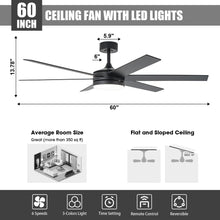 Carregar imagem no visualizador da galeria, 60" Volga DC Motor 6 Blades Modern Downrod Mount Ceiling Fan with Remote Control