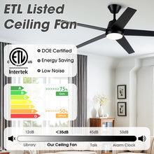 Carregar imagem no visualizador da galeria, 52" Vaczon 5 Blades Ceiling Fan with LED Light and Remote Control