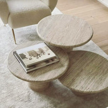 Carregar imagem no visualizador da galeria, Valencia Travertine Coffee Table Vein-cut Round Set of 3 Polished