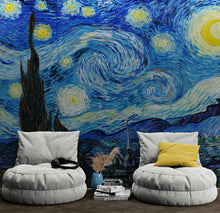 Carregar imagem no visualizador da galeria, Vincent Van Gogh's The Starry Night Painting Wallpaper Mural. #6742