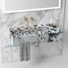 Carregar imagem no visualizador da galeria, Calacatta Viola Marble Wall-mount Bathroom Sink Hidden Drain with Towel Holder and Shelf