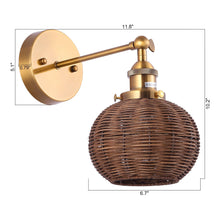 Carregar imagem no visualizador da galeria, 1-Light Traditional Rattan Golden Wall Sconce Light