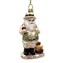 Carregar imagem no visualizador da galeria, Adventurous Safari Santa Handblown Glass Ornament, African Jungle Explorer Travel Themed Christmas Decor