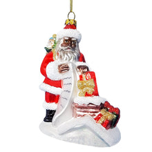 Load image into Gallery viewer, Black Santa and His List Glass Christmas Ornament, African American Tree Decor